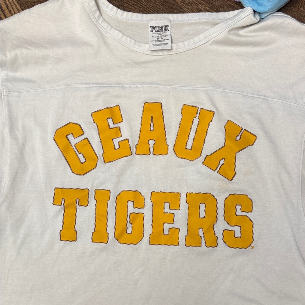 PINK Victoria's Secret White and Yellow Long Sleeve Tee